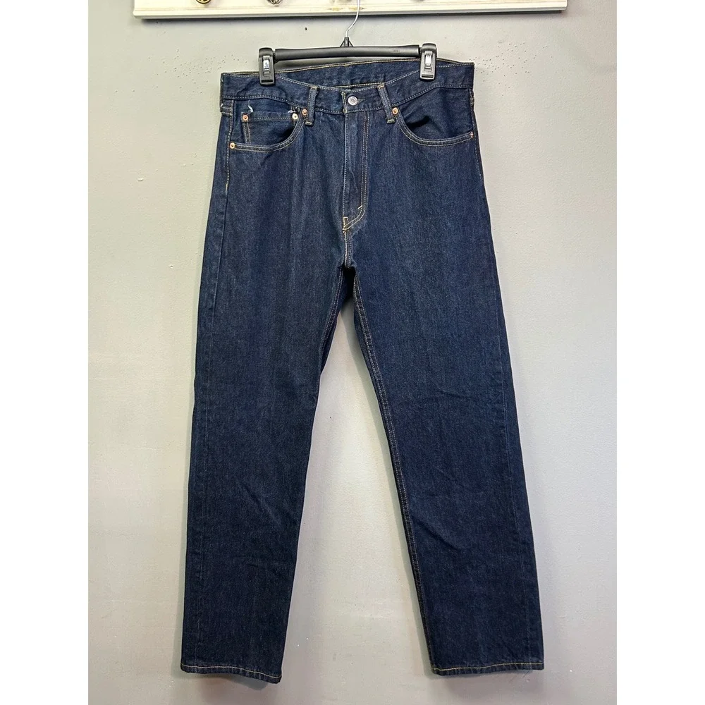 Levi's Jeans Mens 36x32 Dark Indigo 505 Regular Fit‎ Straight Leg Denim Pants